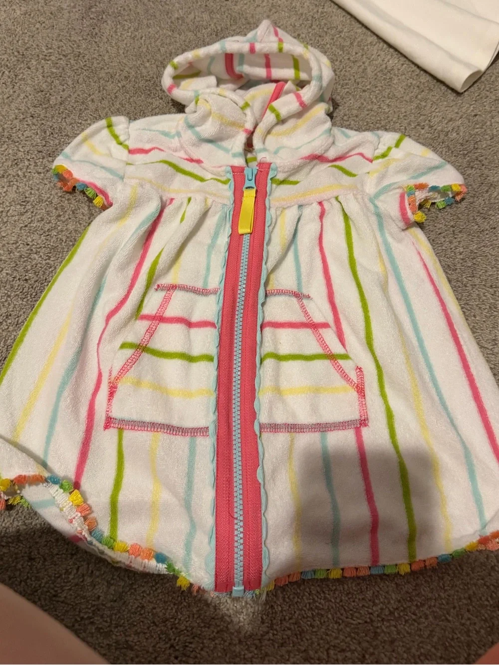 Hooded Terry swim cover up with Multicolor Stripes